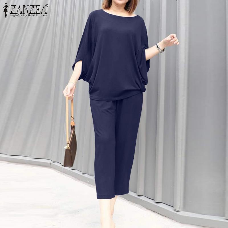 ZANZEA Damskie bluzki i spodnie Casual dwuczęściowe zestawy garniturów