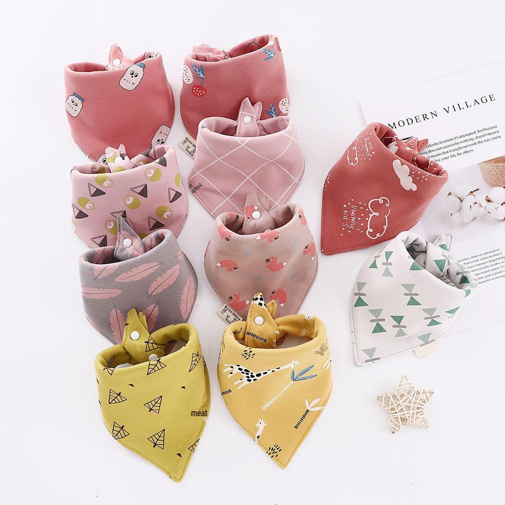 Soft Cotton Baby Bibs - Multi-Patterned, Retro Color, Snap Button Triangle Design