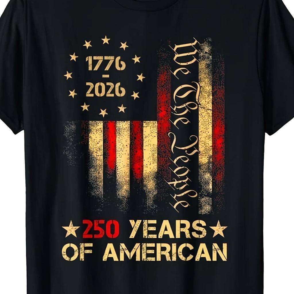 250 Jahre Amerikanische Unabhängigkeit 1776 2026 Grafik-T-Shirt Unisex Lässiges Baumwoll-T-Shirt Atmungsaktiv Kurzarm