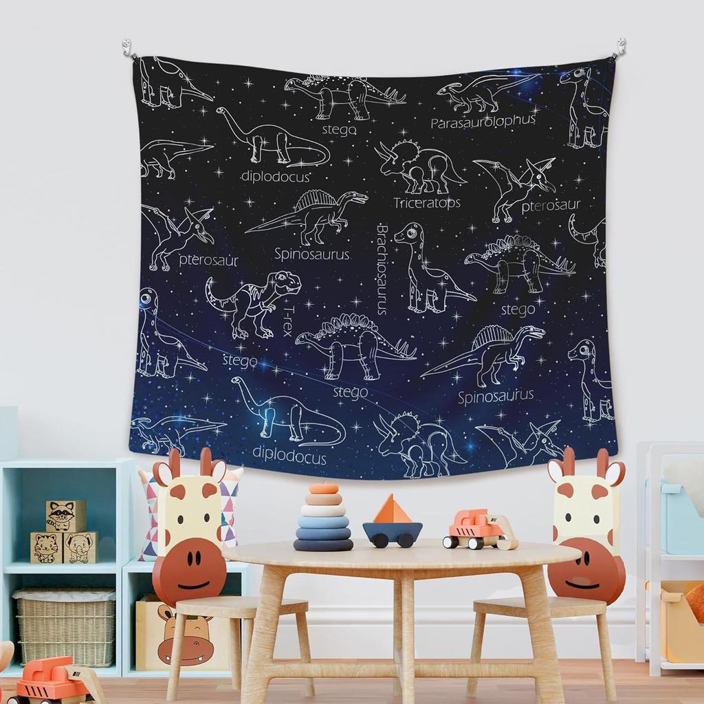 XLDLIOO Galaxy Dinosaur Wall Tapestry, Astral Dinosaur Breed Wall Tapestry Hanging for Boys Kids Room Dinosaur Lovers, Retro Dino Tapestries Wall