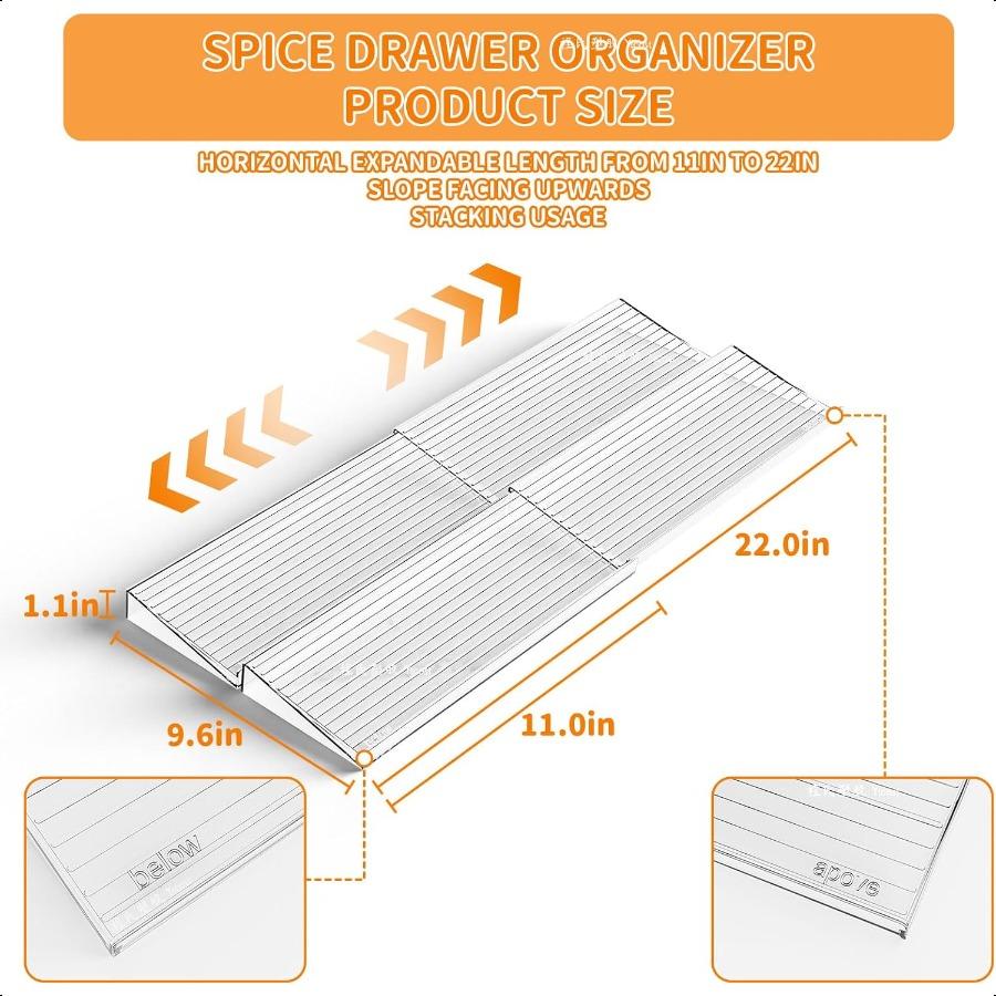 Clear Acrylic Spice Drawer Organizer2 Tier 2 Pack In Drawer Spice Organize and Kitchen Jars Seasoning Organizer Insert Expandab