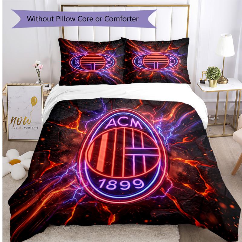 Set Lenzuola Stampa AC Milan 3 Pezzi Morbido Delicato sulla Pelle Lavabile Copripiumino e Federe Set Stagione Unica Camera da Letto