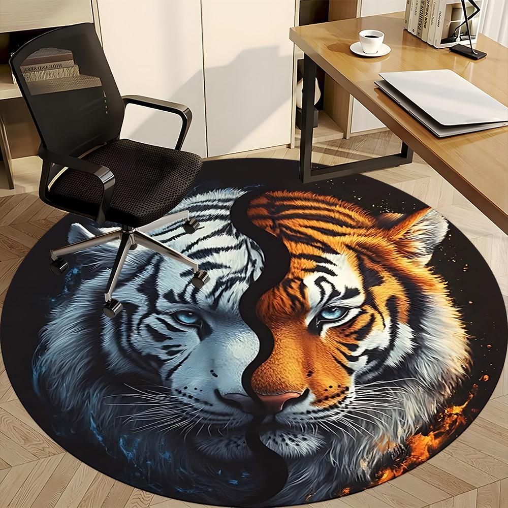 1pc Tiger Yin Yang Carpet, Round Non Slip Durable Large Size Office Carpet, Suitable for Office