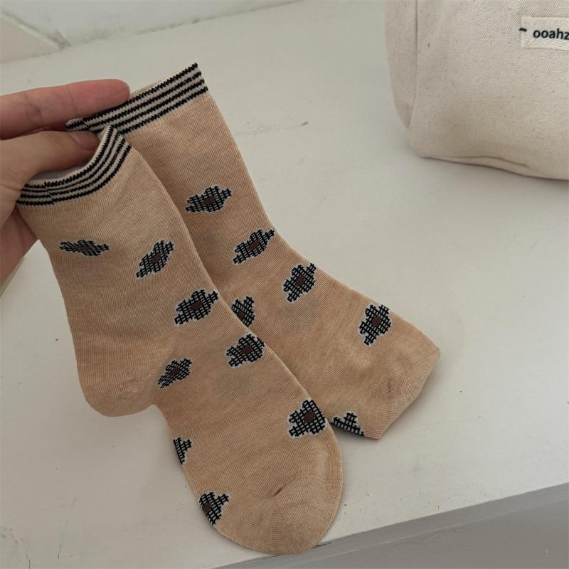 

Женские весенне-осенние новые носки-трубы с маленьким цветочным узором и полосками рострол, впитывающие пот, дышащие 1 pair хаки