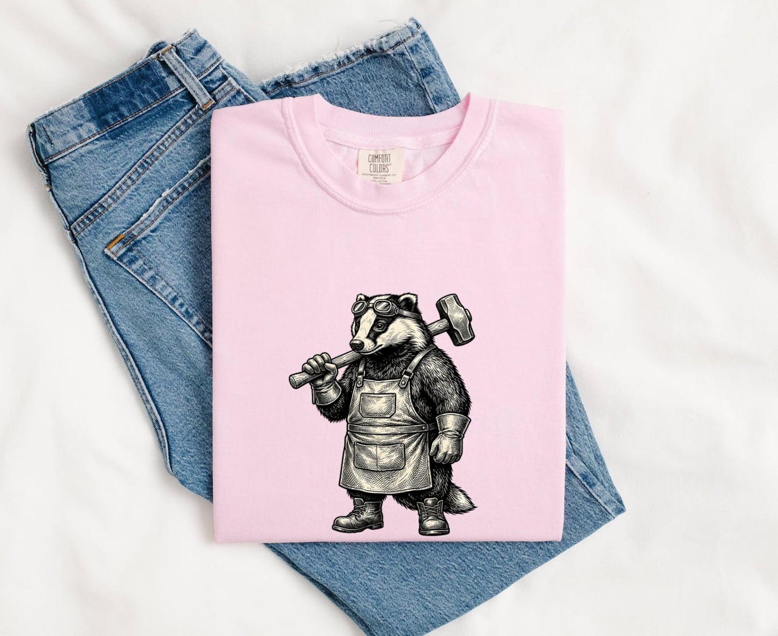 Badger Fixer Shirt Animals Uniform Gift Women Retro Tee Badger T-Shirt Wildlife Fan Vintage Tshirt Uniform Graphic Sketch Mallet Tshirt 2XL