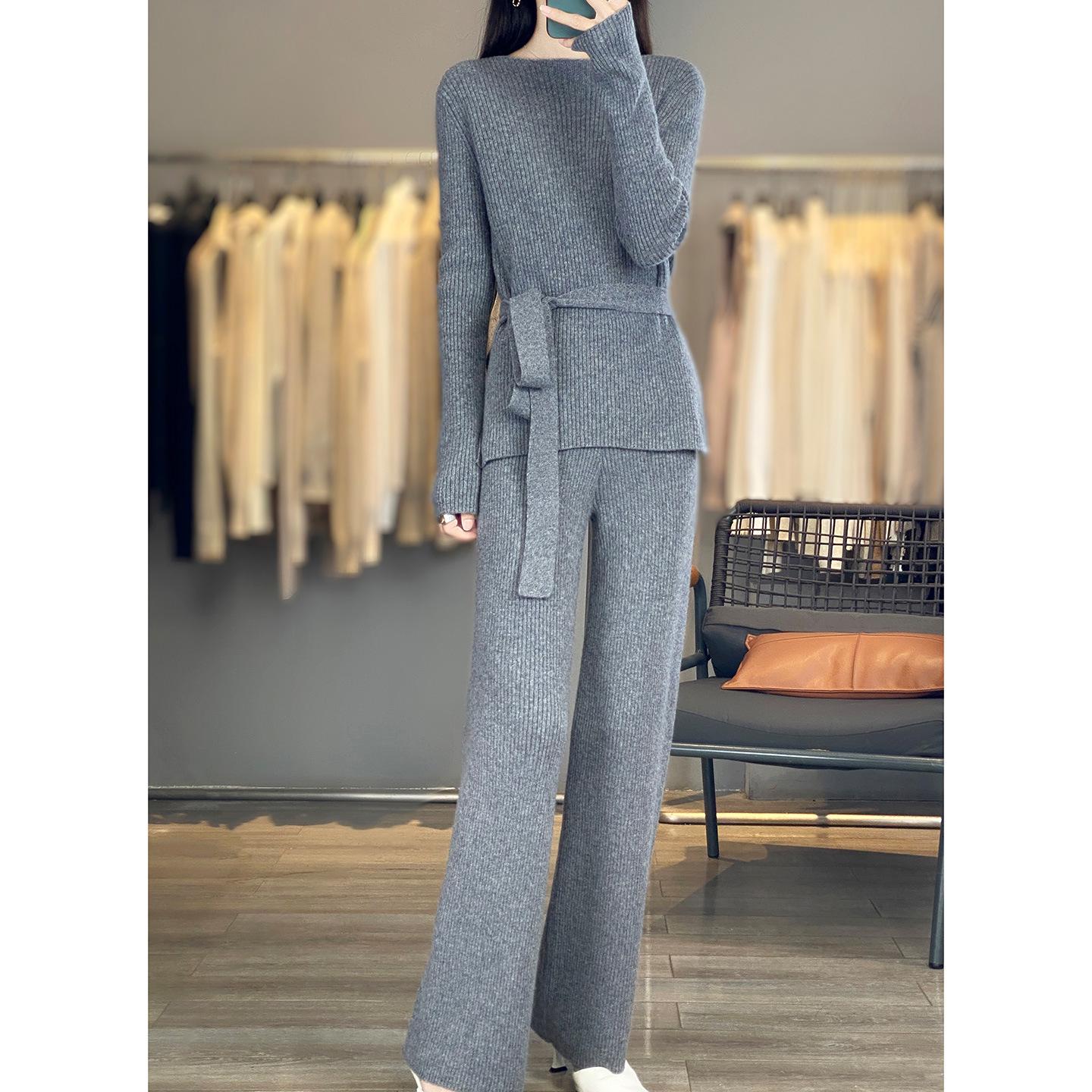 Korean Chic Gray Knit Top & Skirt Set - Stylish High-End Two-Piece for Autumn/Winter M серый