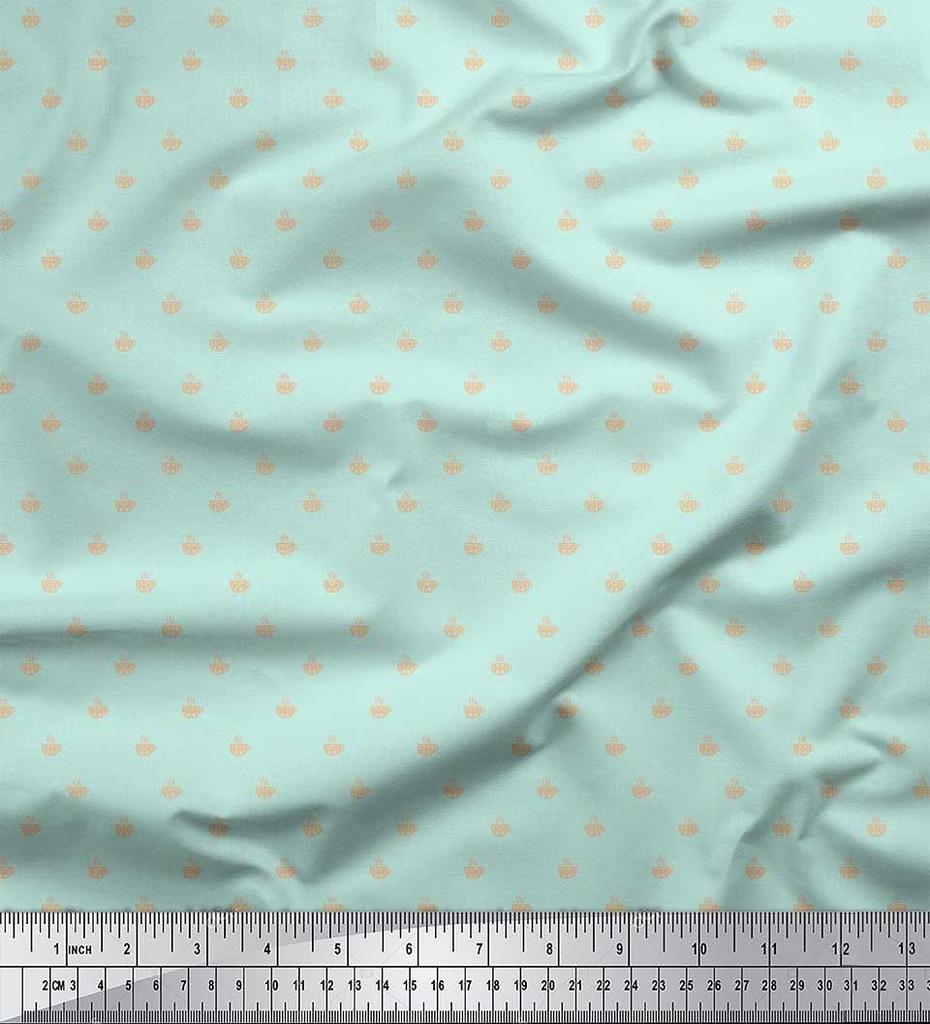 Soimoi Japan Crepe Satin Fabric Tea Cup Shirting Print Fabric by Metre 42 Inch