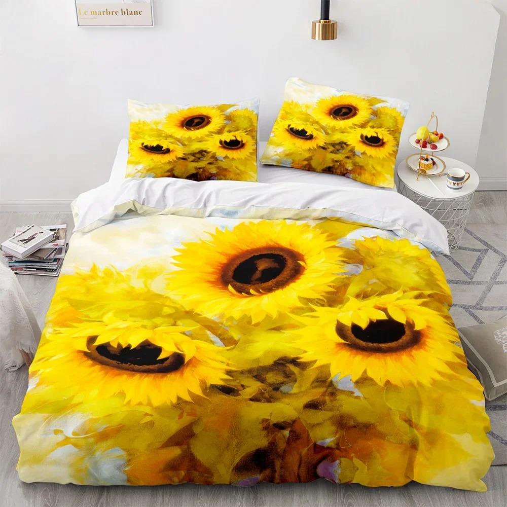 Sunflower Cow Bedding Set Kids Yellow Floral Cattle Duvet Cover King/Queen Size for Girls Teens,Western Bull Decor Quilt Cover