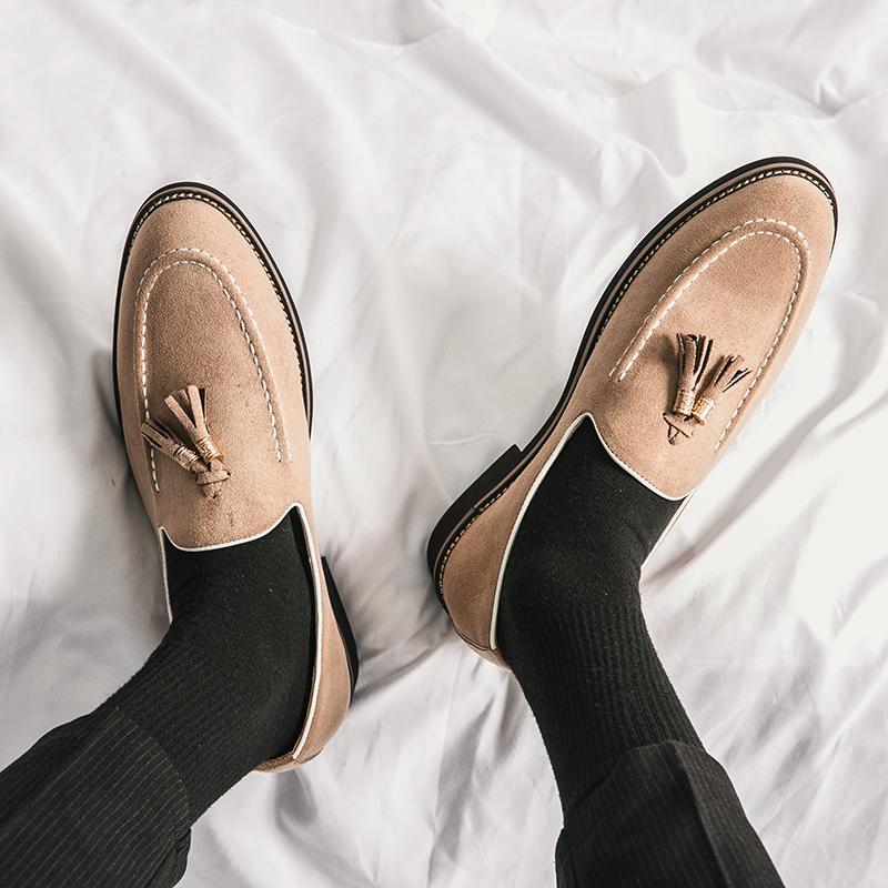Fashion Elegant Men's Tassel Suede Leather Casual Shoes Slip on Flats Handmade Comfortable Lighted Non-slip Driving Large Size Loafers