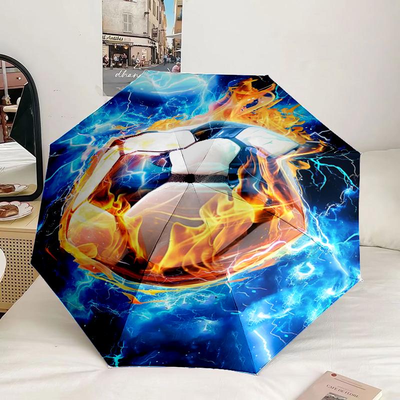 Soccer Ball In Blue Flames Umbrella 8-Frame for Travel, Camping, Casual Lightweight Portable Umbrella, Essential for Every Family Holidays Gift