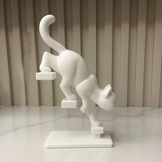 3D Printed Cat Stair Sculpture Dynamic Climbing Kitten Statue with Mini Platform, Modern Desk Decor for Office & Home