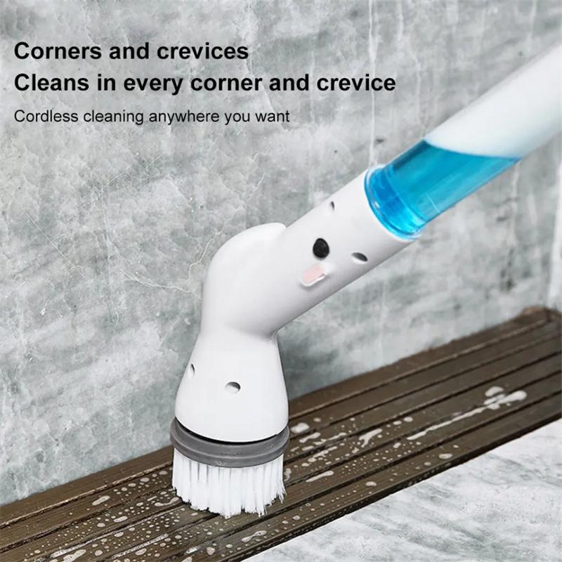 Electric Spin Cleaning Brush With 5 Replaceable Brush Heads And Adjust Electric Handle Power Kitchen Bathroom Cleaning Gadgets