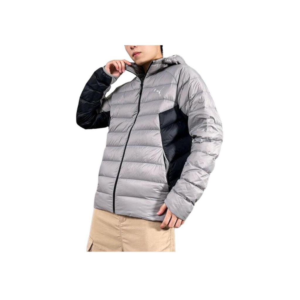 Puma Color Block Logo Print Sports Warm Windproof Down Jacket Men Jacket Gray 672393-14