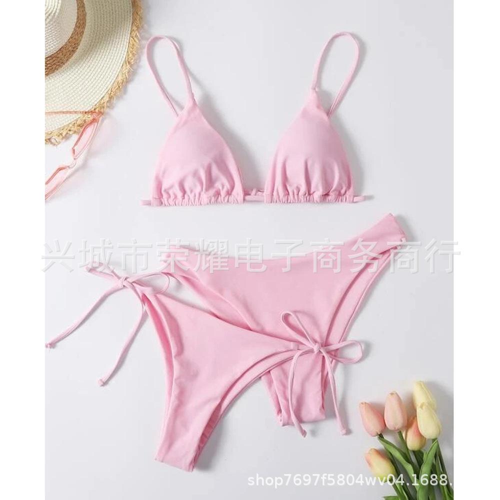 Bikini Split Swimsuit Women's Solid Color Sexy Backless Strap Threepoint Bikini Threepiece Swimsuit