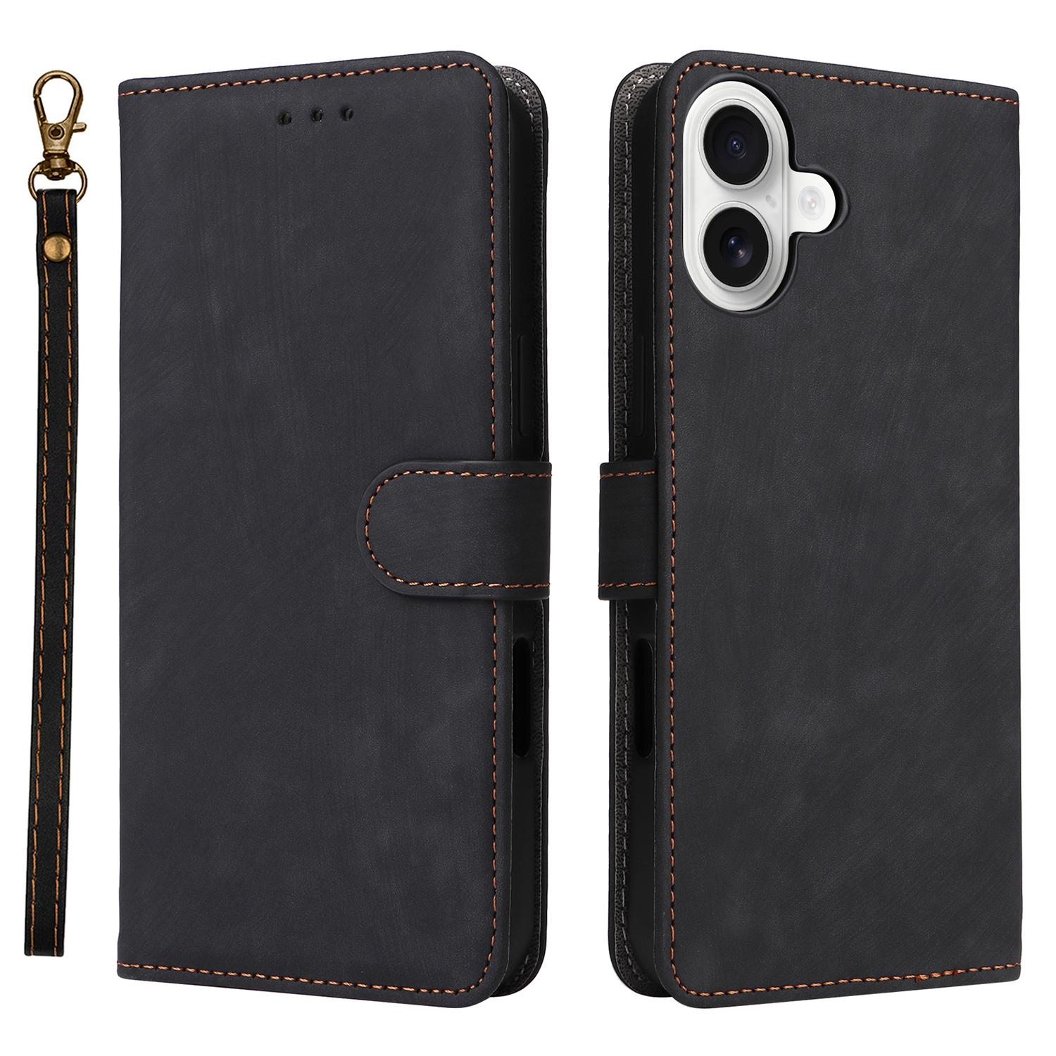 

Для iPhone 16 Plus Чехол-кошелек с RFID-защитой, обложка из ПУ кожи, подставка для просмотра Black