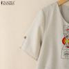 ZANZEA Women Casual Round Neck Summer Short Sleeve Print Blouse
