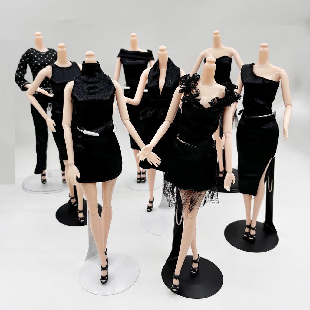 Handmade 7PCS Black Dresses for 11.5in/30cm Dolls, Elegant Long Dress Doll Accessories Playset Playhouse DIY Dress Up Game Toys