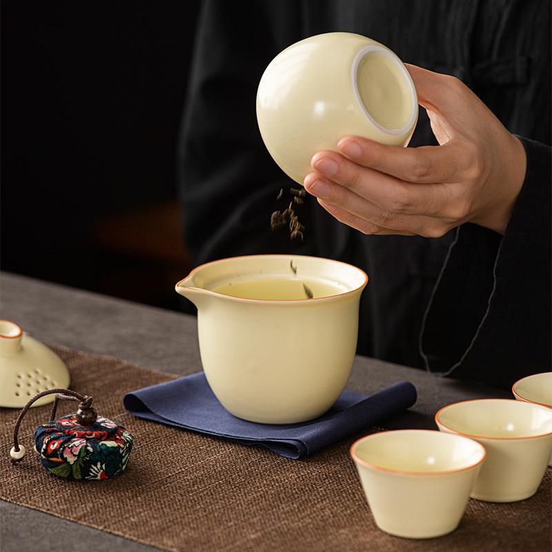 Ru Kiln Kung Fu Tea Set, Complete Set of Ceramic Portable Kuaike Cup Event Anniversary Gifts to Customers