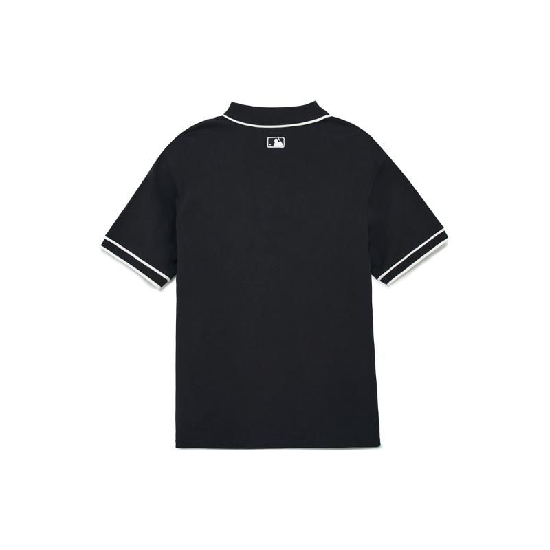 MLB Womens Monogram PQ T-Shirts New York Yankees Button Pocket Striped Short Sleeve Women T-Shirts Black 3FPQM0433-50BKS