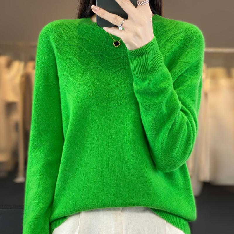 Round-neck Wool Sweater for Women In Autumn and Winter Comfortable Fit Versatile Sweater Soft and Glutinous Skin-friendly Cashmere Base Top