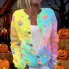 Damen Strickjacke mit langen Ärmeln, zum Knöpfen, Pullover mit Halloween-Print, Leichte Freizeit-Oberbekleidung