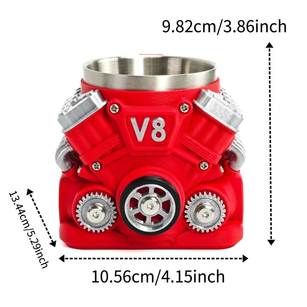 Vintage V8 Engine Coffee Cup, Insulation Water Mug for Car Enthusiasts Gift Personalized Stainless Steel Wall Insulation Mugs