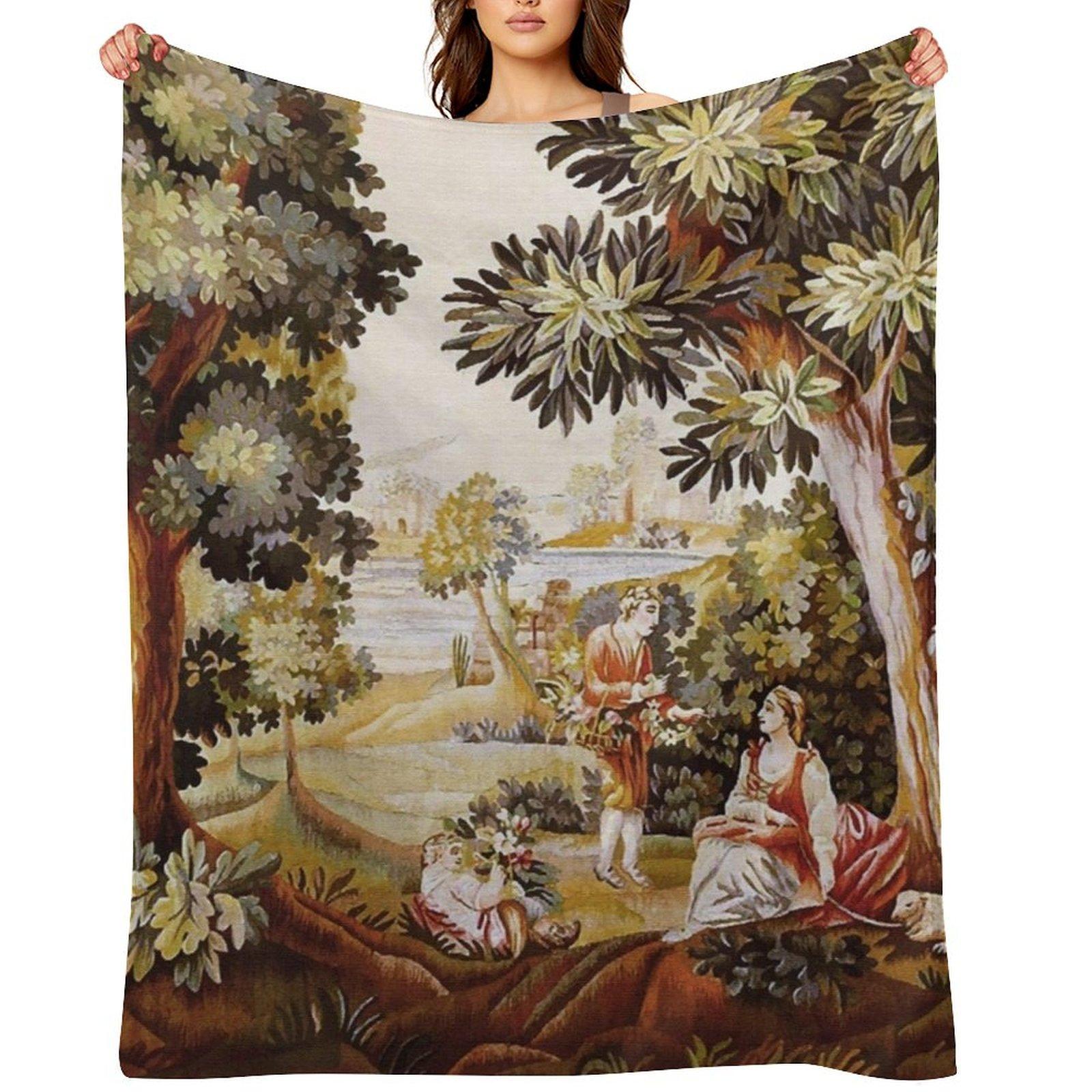 Шелк и шерсть Антикварный французский гобеленовый принт Плед Винтажный теплый для зимы косплей аниме Пледы для дивана 30x40in