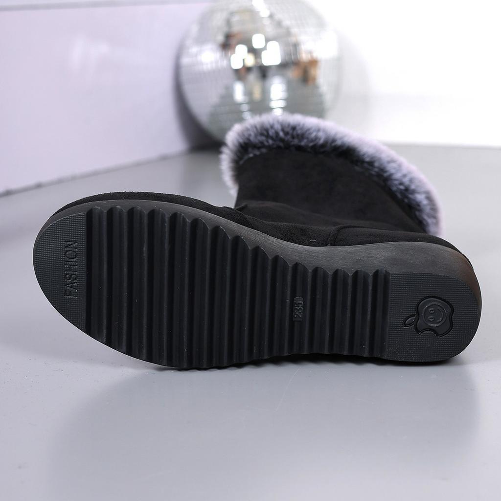 Large size winter new medium tube snow boots velvet warm matte leather wedge cotton boots versatile fashion women's boots