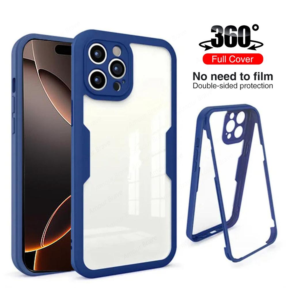 Funda For iPhone 16 Pro Max 360 Full Body Front Back Protective Phone Case For iPhone 15 14 Plus 13 12 11 Pro Max XR Clear Cover