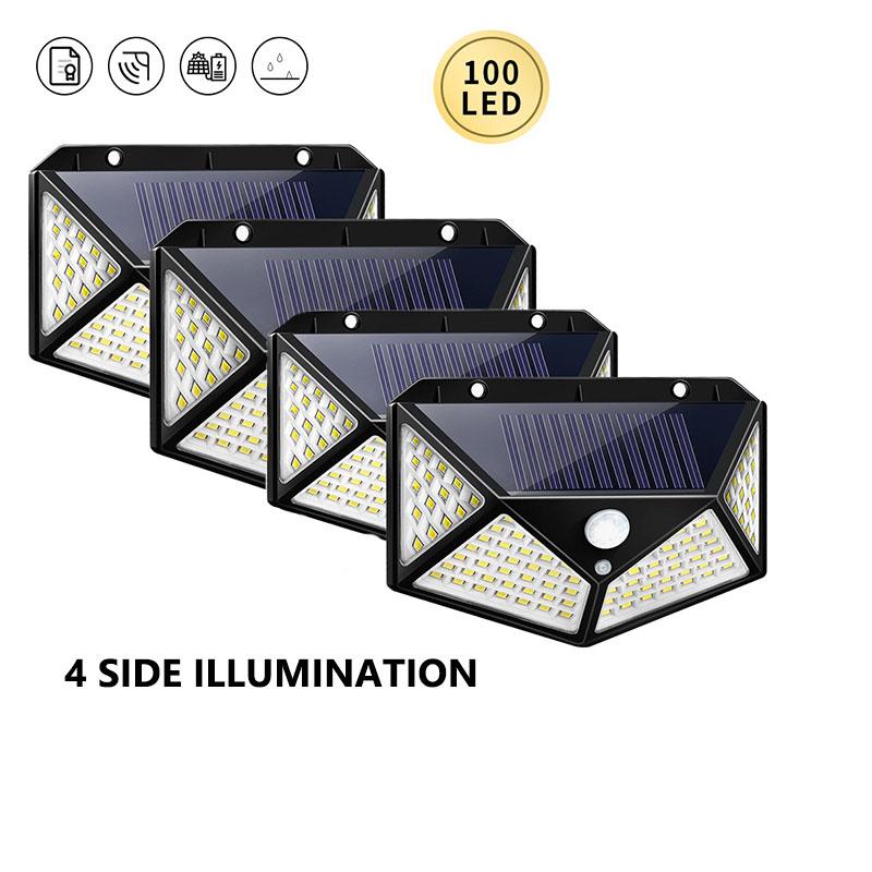 1-4PCS Solar LED Wall Light,100 LED Outdoor Motion Sensor Lights Waterproof Solar Wall Lamp for Garden Fence Yard Pathway Stairs