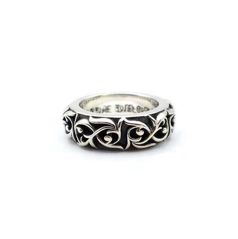 Personalized Sterling Silver Vine Ring for Couples – Trendy Unisex Retro Band