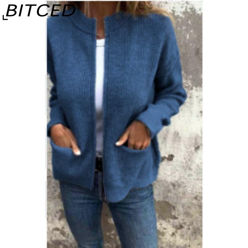 BITCED Autumn/Winter Women's Casual Fashion Solid-Colour Pocket Cardigan Jacket