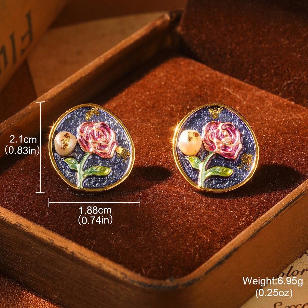 Monet Garden Violet Series Enamel Love Geometric Niche Vintage Premium Earrings Oil Painting Earrings