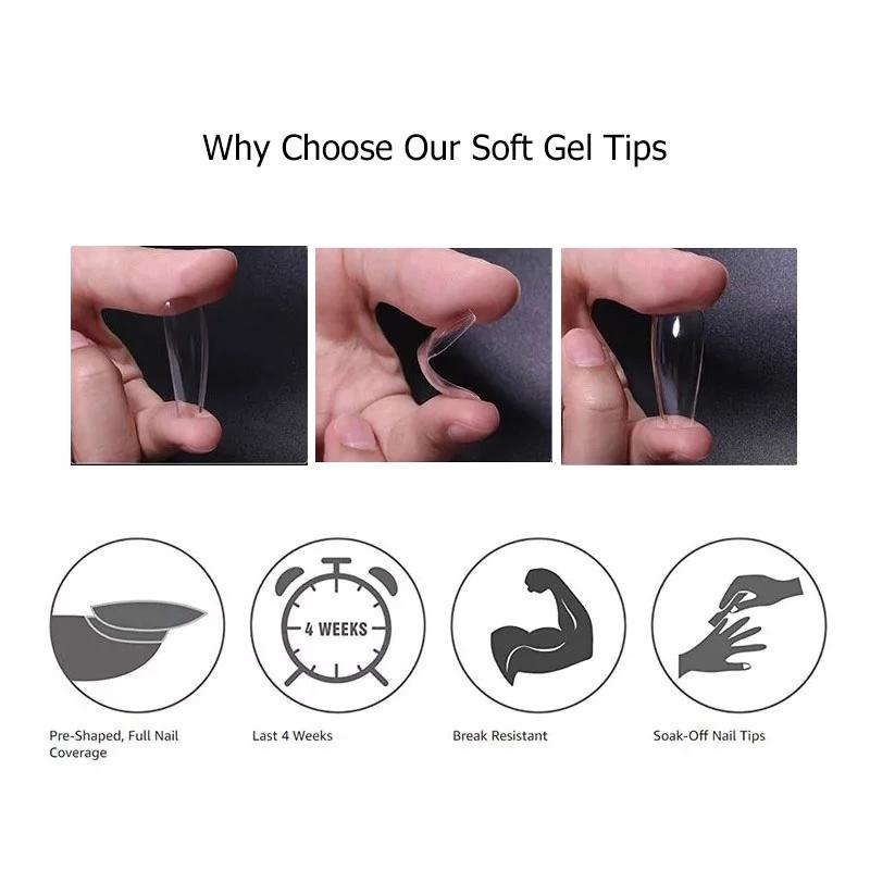 UNKIO 550 sztuk miękkie porady żelowe naciśnij na sztuczne paznokcie szpilka migdałowa trumna kwadratowa owalna pełna pokrywa ultra-cienkie sztuczne końcówki do paznokci narzędzie do Manicure