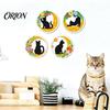 Boho Cat Wall Decorations 4Pcs Wooden Decor, 2D Flat Round Art with Flower Rustic for Home Moon Elements, Lightweight Decorative Hanging Signs Living