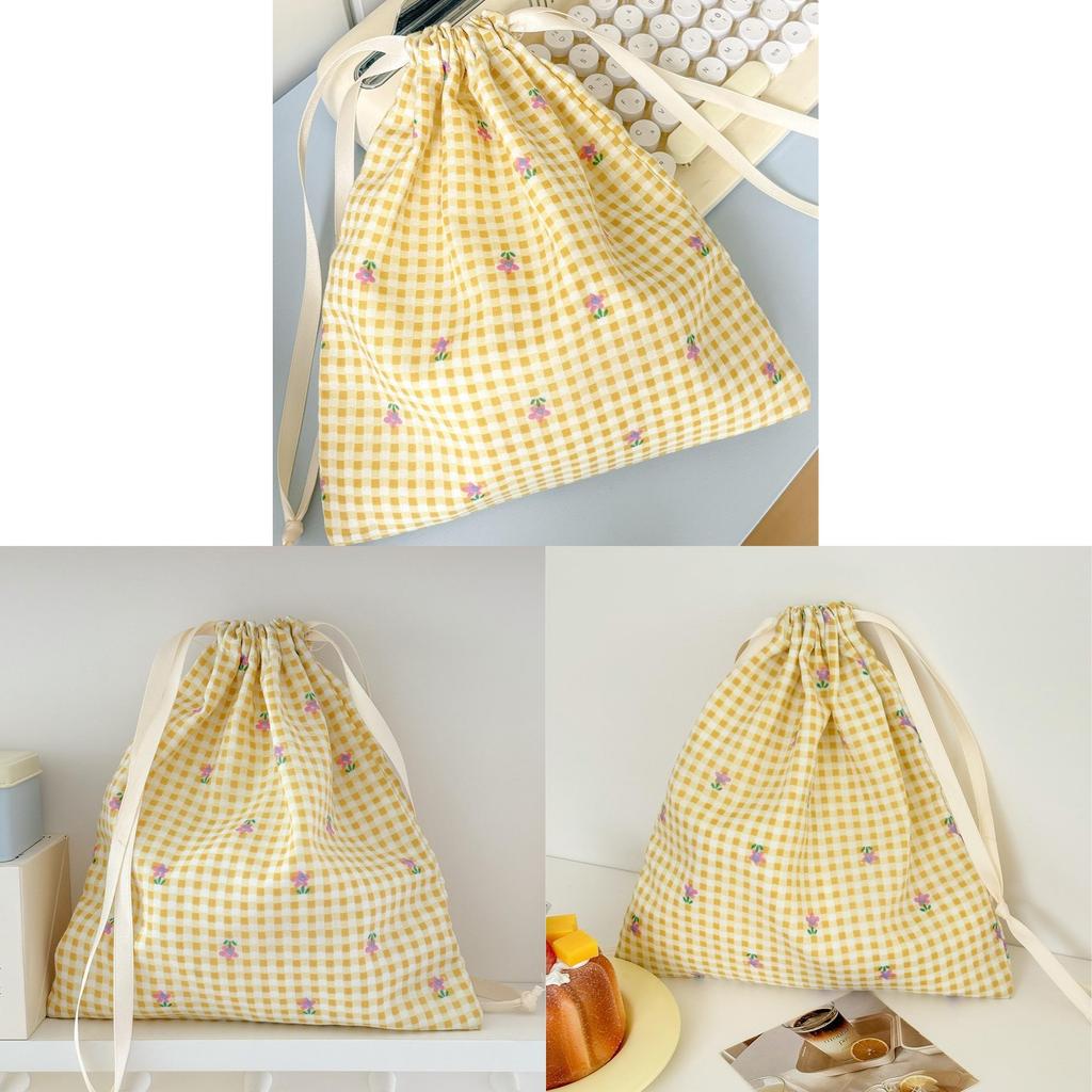 Minimalist Drawstring Storage Bag With Floral Pattern For Travel And Desk Organization