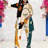 Women Plus Size Round Neck Long Sleeve Abstract Printed Irregular Top And Long Pants Two Piece Set