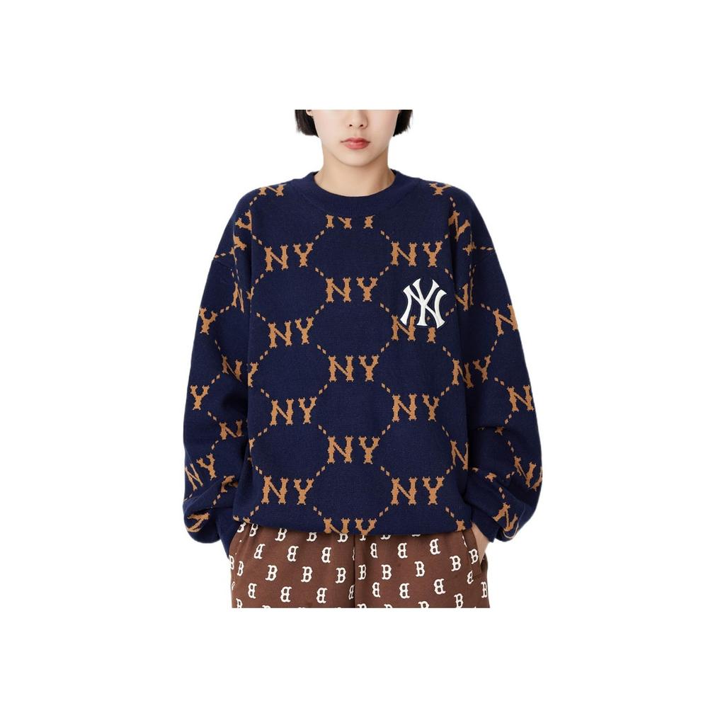 New MLB Old Flower Sweaters Unisex Navy Blue 3AKPM0226-50NYS