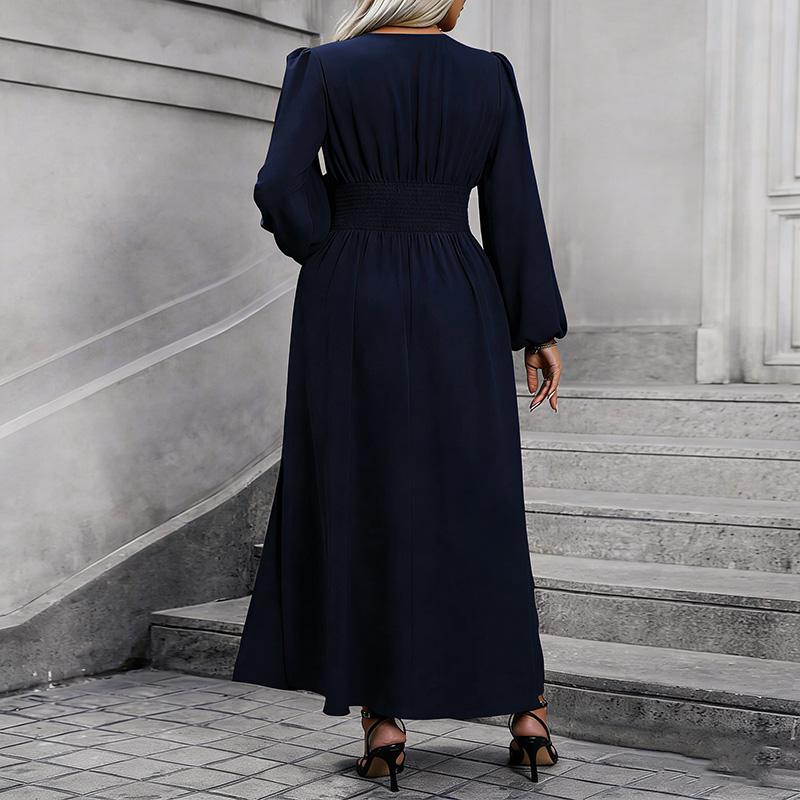 Women's Puff Sleeve Smocked High Slit Dress Fall Winter Elegant Party Dress for Women