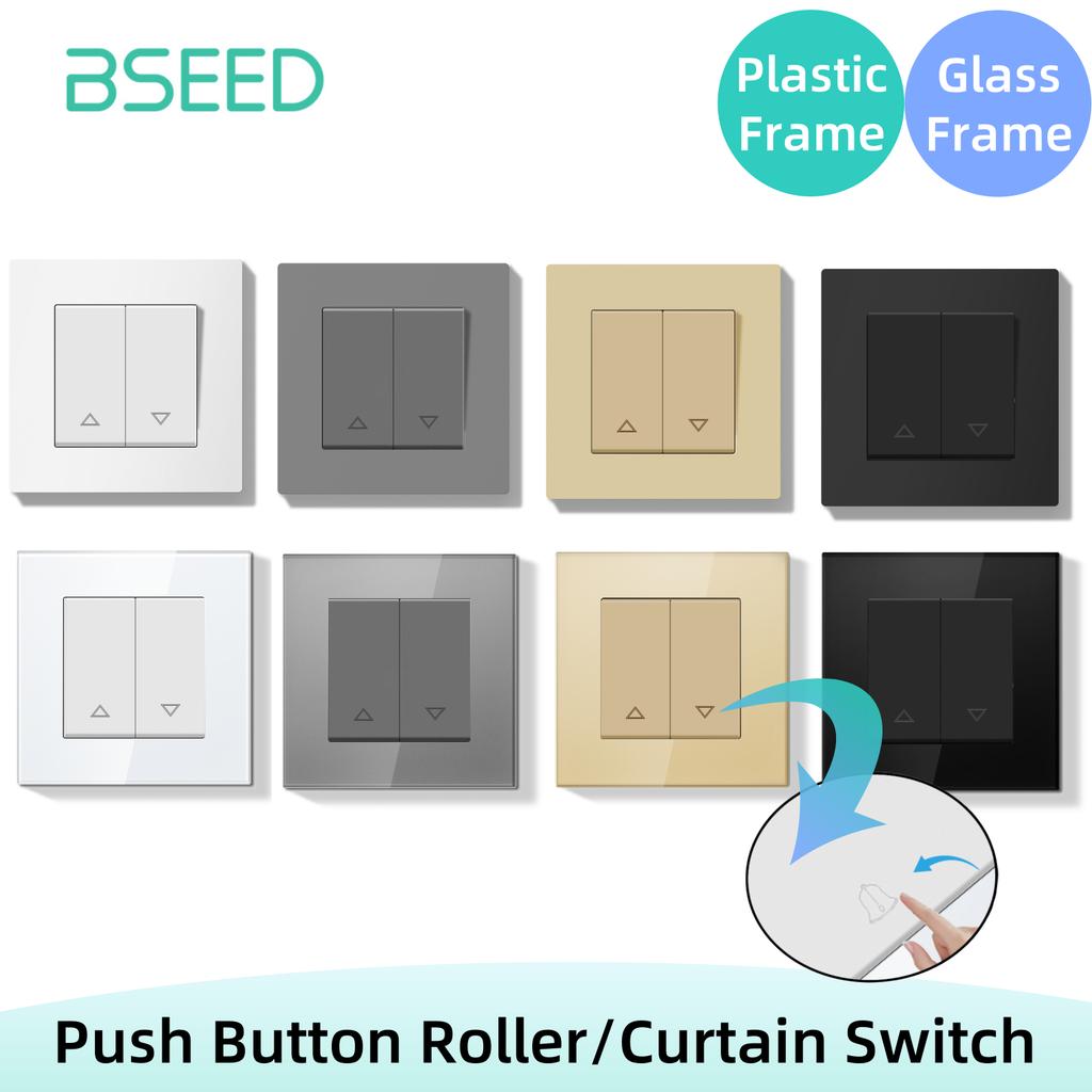 BSEED Mechanical Curtain Switch Electric Roller Shutter Switch Push Button Wall Blinds Switch Glass Plastic Frame EU Standard