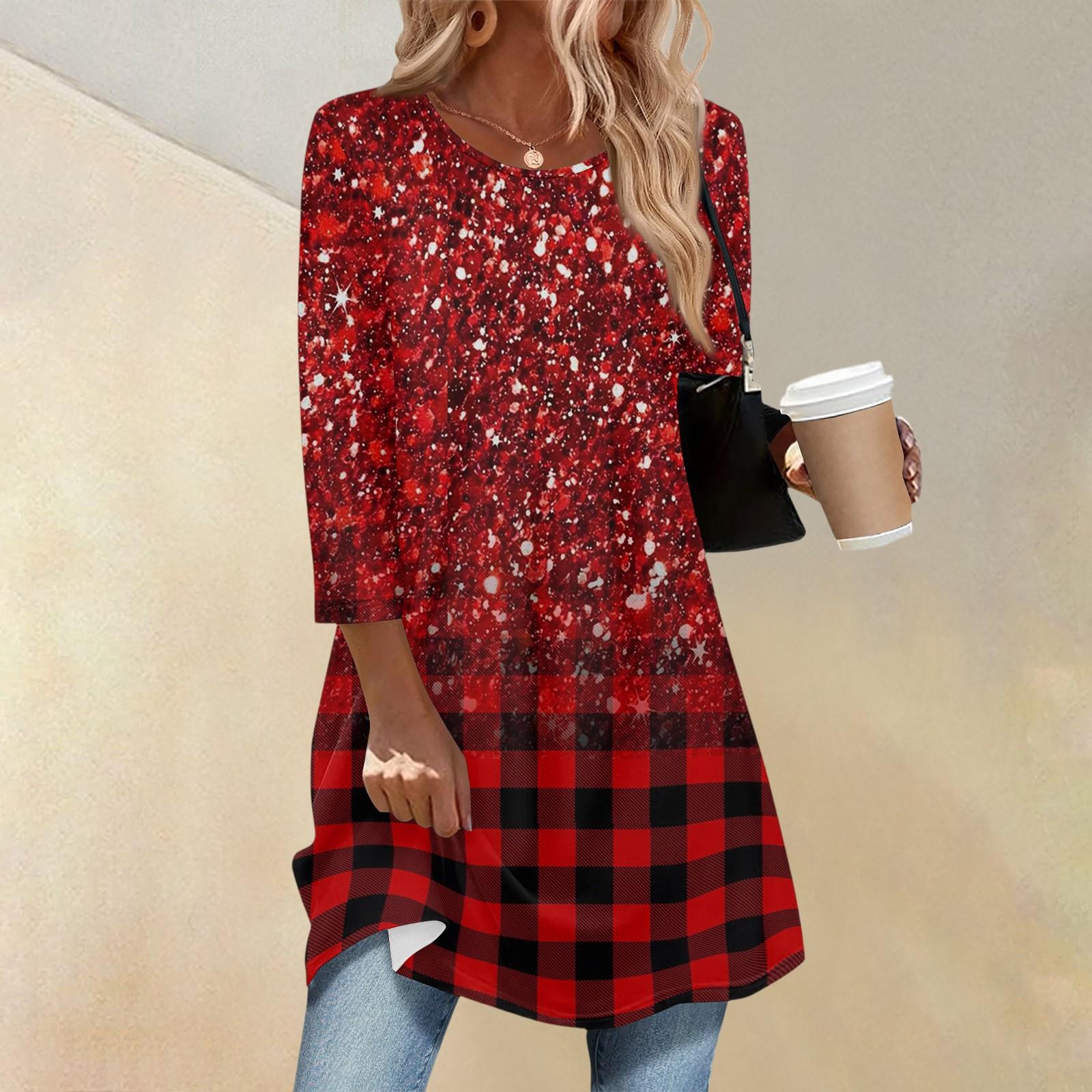 

Женская мода повседневный рукав три четверти длинный цветочный принт круглый вырез топ S