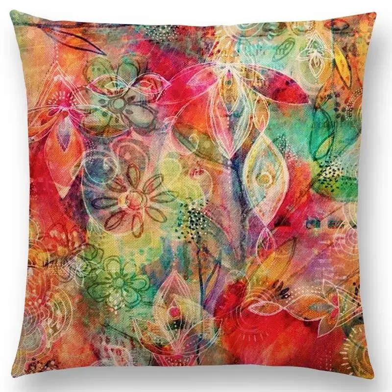 Butterfly Dream Love Flowers Sofa Throw Pillow Case Soul Heart Tulip Golden Circles Floral Stained Glass Colorful Cushion Cover