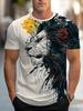 Sommer Tägliches Lässiges Herren Kurzarm Oberteil Neues Outdoor Sport Herren Locker T-Shirt Urban Street 3D Löwen Druck Herren T-Shirt