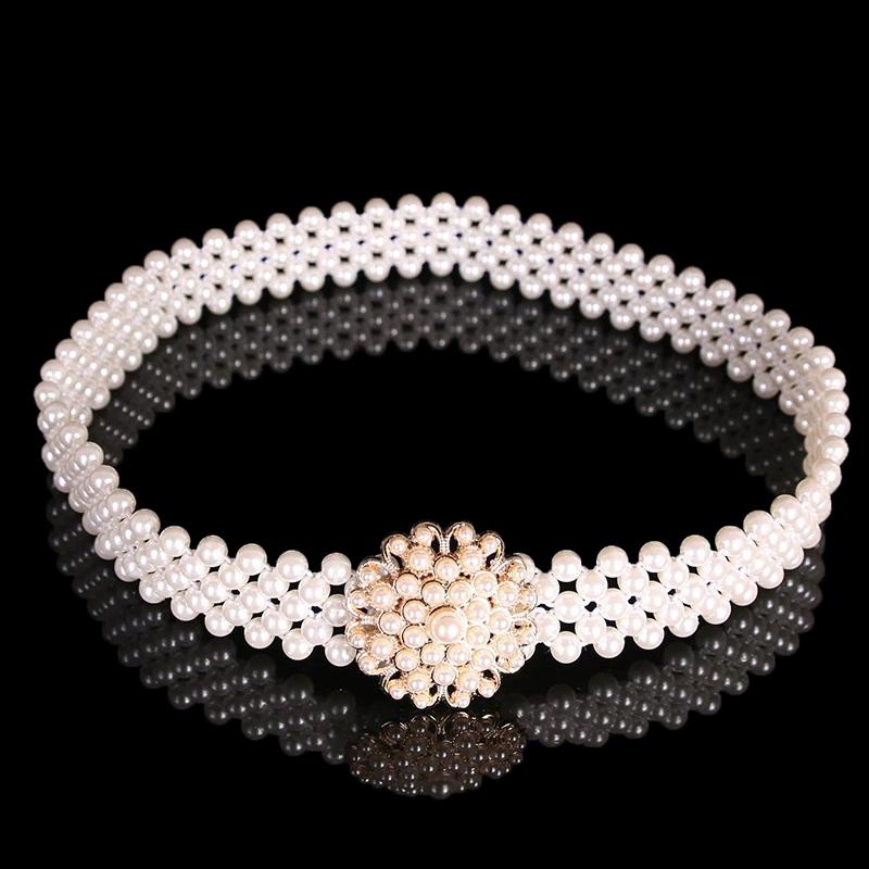 Ladies' Elastic Thin Waistband With Pearl  Waist Chain Simple Korean Style Drawstring Belt Women Apparel Accessories