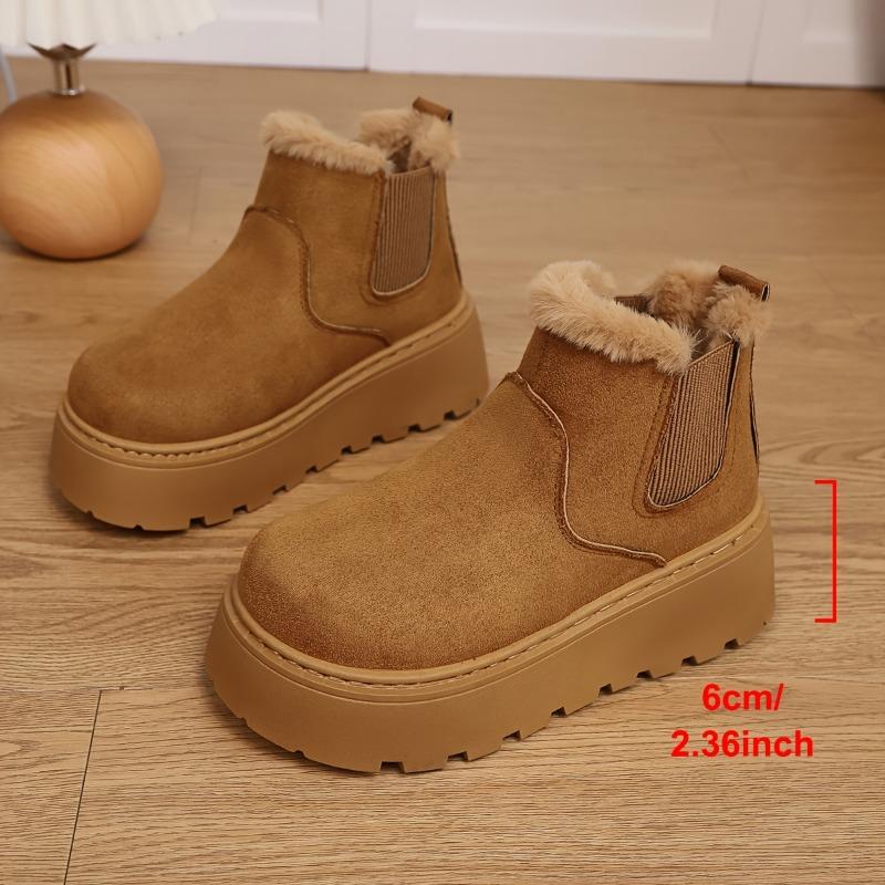 Large Thick Soled Snow Boots, Winter  with Plush Warm Boots, Fashionable and Versatile Solid Color Shoes
