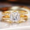Huitan Double Rings Band Princess Cubic Zirconia Women Rings Luxury Wedding Accessories New Modern Fashion Jewelry Drop ShippingGood Product
