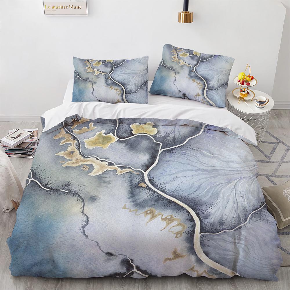 Colourful Marble Bedding Set Purple and Green Marble Duvet Cover Set Men Teens Boy Modern Abstract Art Polyester Comforter Cover