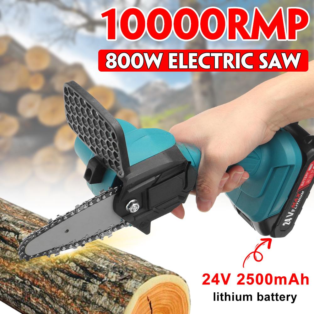 4 Inches Mini Cordless Electric Chain Saw 24V Lithium Battery Charger Portable Rechargeable Garden Logging Saw  Woodworking Tools
