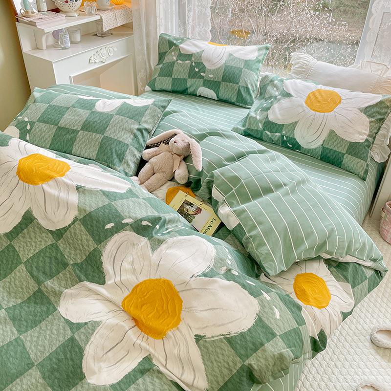 Pure Cotton Printed Four-piece Set, Pure Cotton Bed Sheet, Quilt Cover, Small Fresh Three-piece Set, Bed Home Thickened Quilt Cover