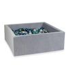 Dry Pool 110x110x40cm Velvet Soft Light Gray with 600 Balls: Metallic Turquoise, Metallic Blue, Silver, Metallic Graphite, Transparent, Pearl